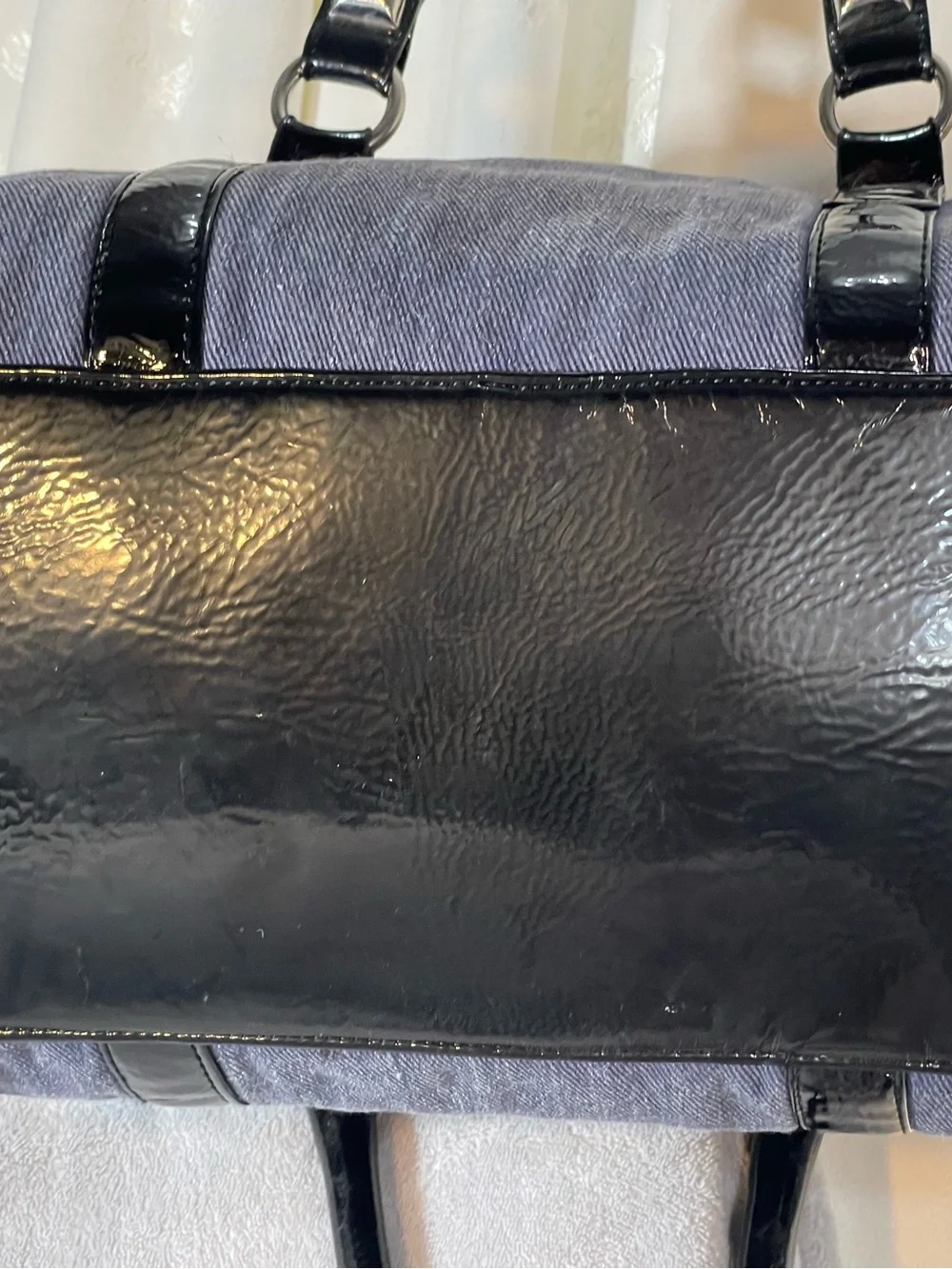 BetseyJohnson Studded Denim Barrel Bag with Patent Trim